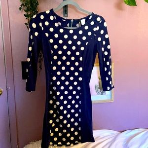 polka dot fitted 3/4 long sleeve dress